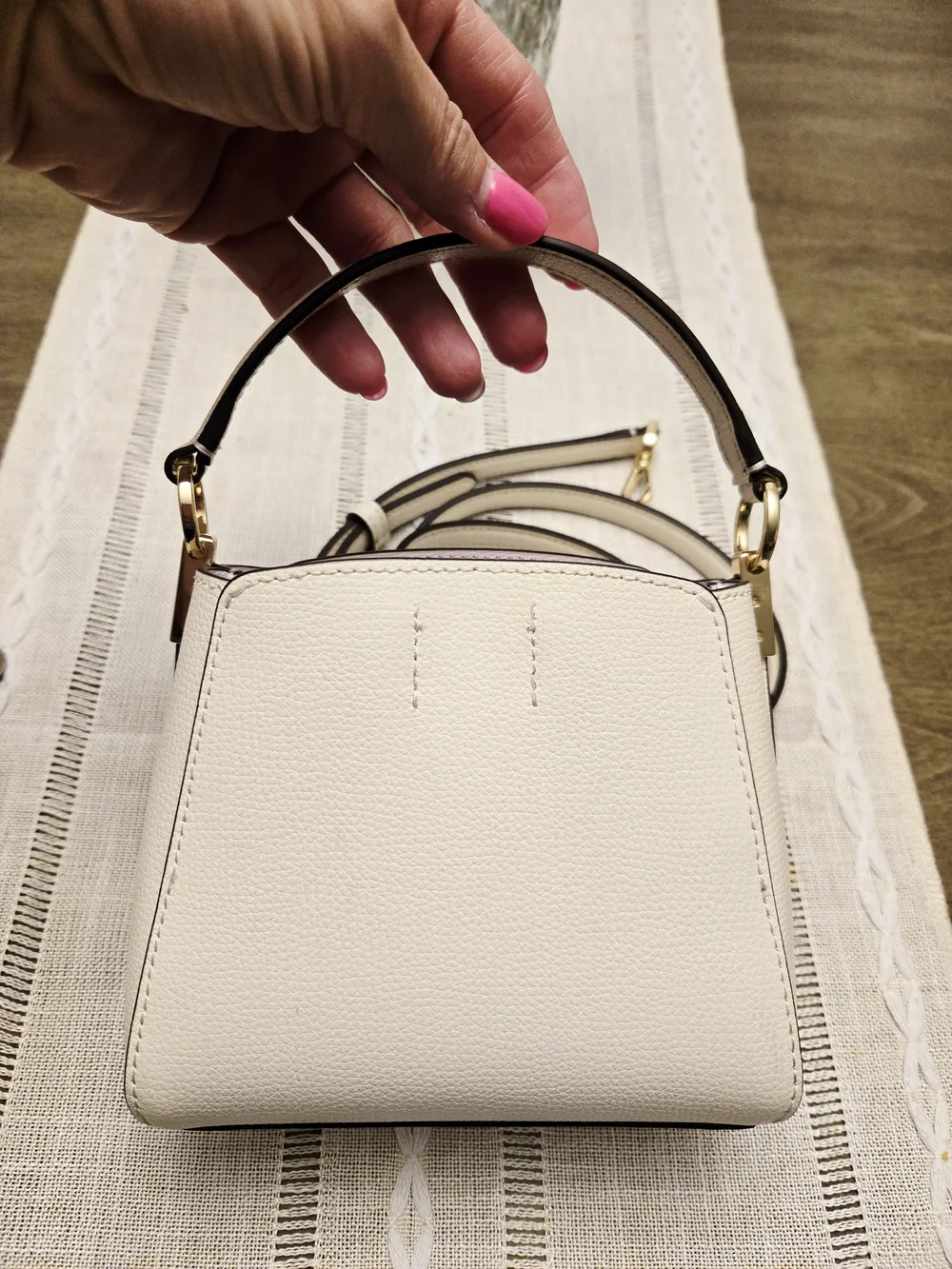 ✨ Kate Spade Phoebe Perforated Mini Top Handle Bag in Meringue/White.